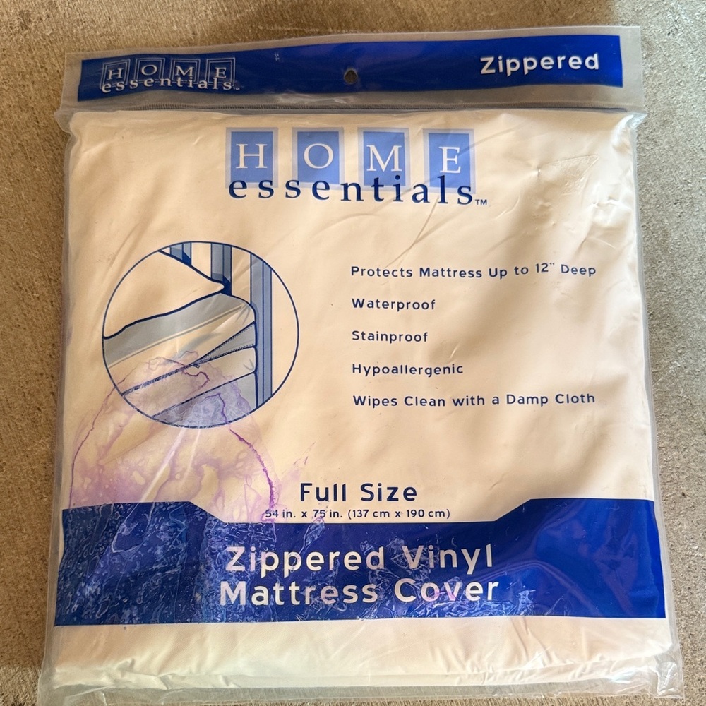 Home Essentials Zippered Vinyl Mattress Cover in White with Blue Accents